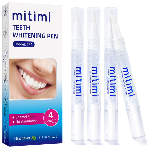Mitimi Teeth Whitening Pens (4 Pack) Painless, No Sensitivity, Travel-Friendly, Mint Flavor